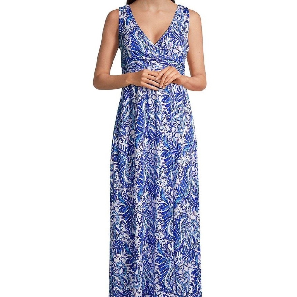 NEW Lilly Pulitzer SLOANE MAXI DRESS Baha Blue Bird Is The Word Sleeveless M